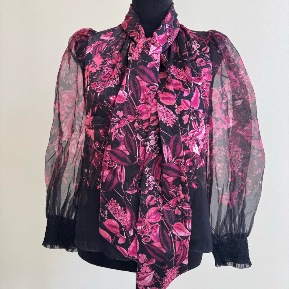 Alice + Olivia Black and Pink Floral Blouse
